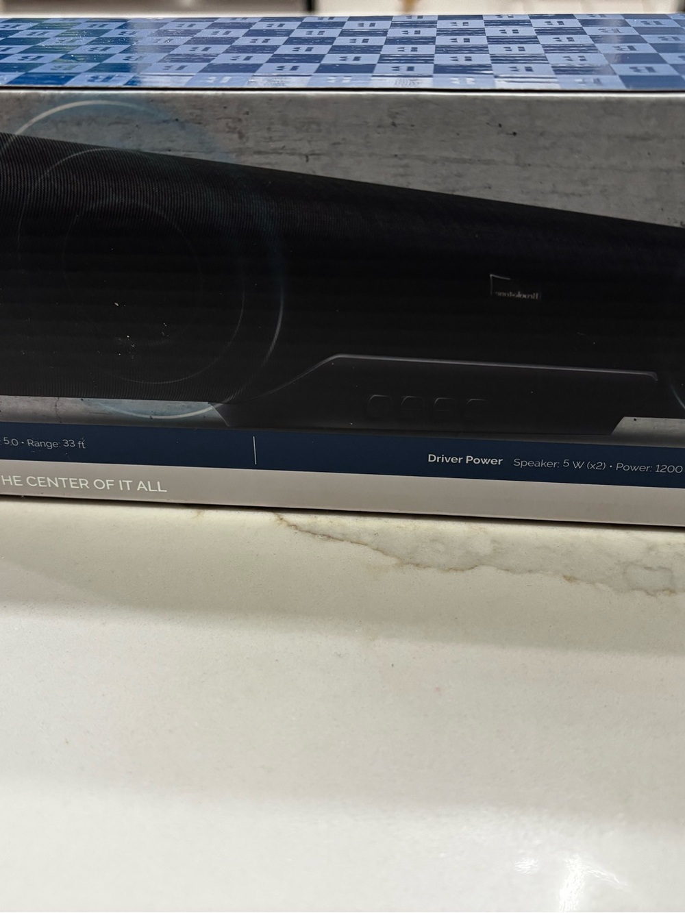 Brookstone Black and Blue Audiomax Wireless Soundbar